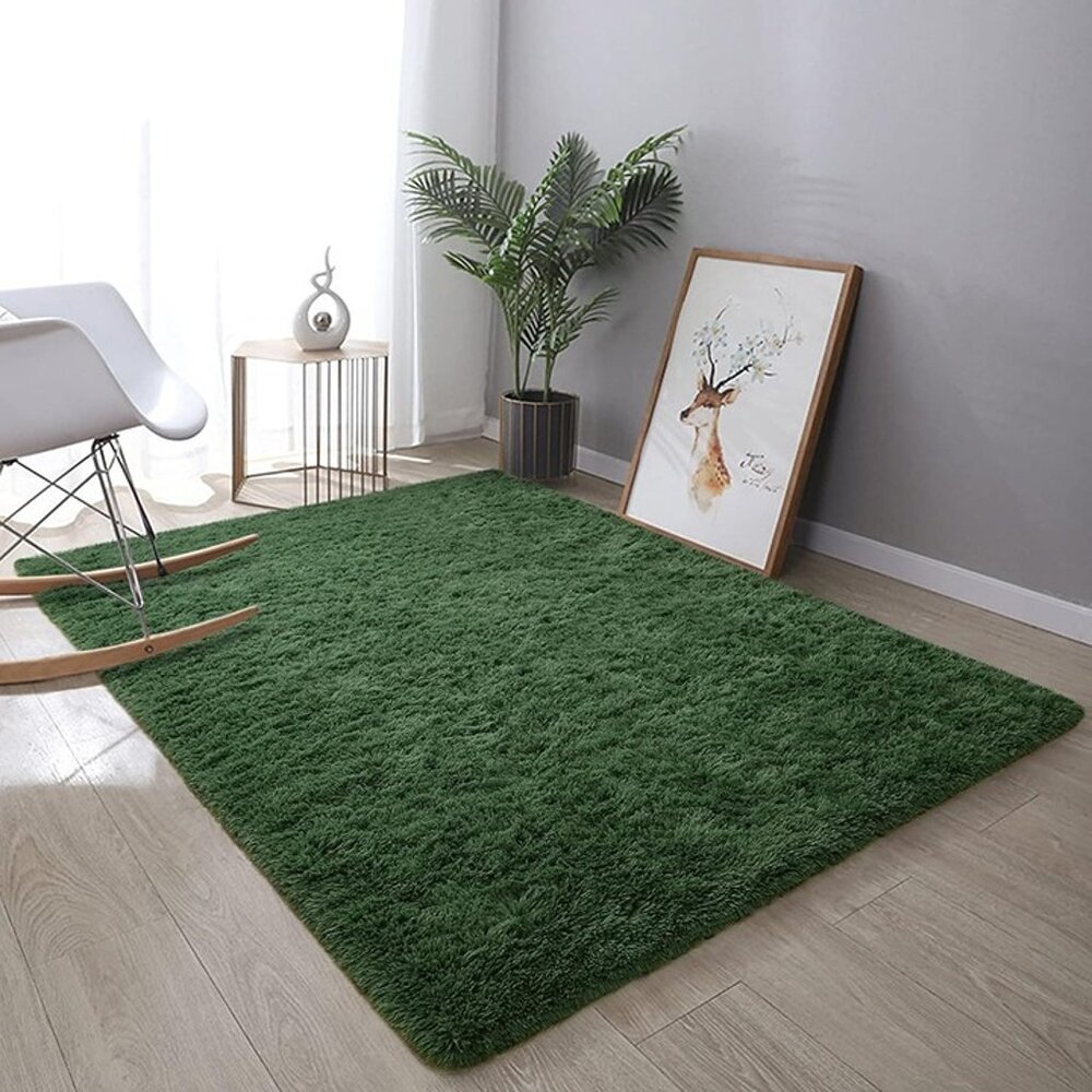 NEW Super Soft Shaggy Rugs Fluffy Carpets, 4x6 ft Deep Green Area Rug